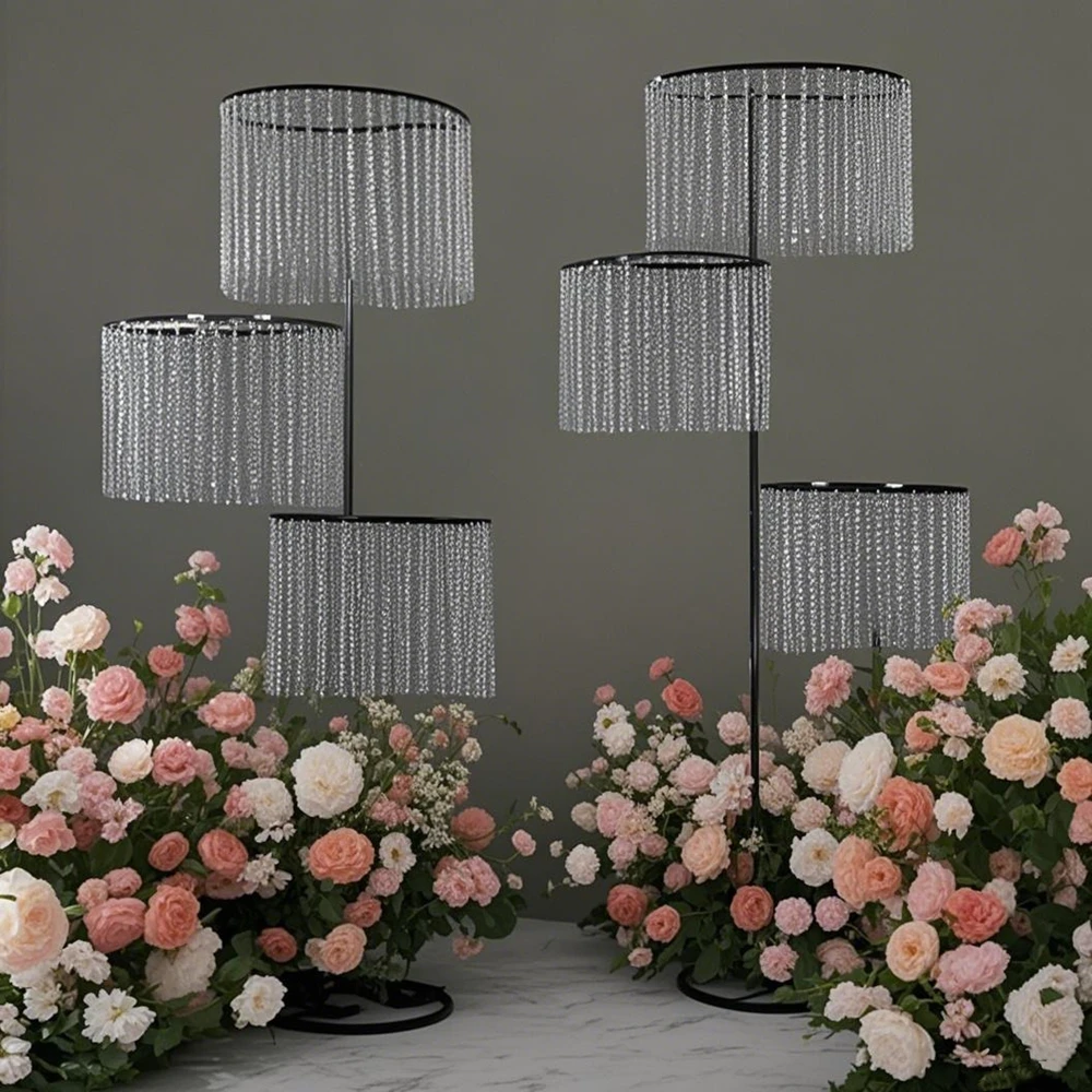 

H150cm 6pcs Crystal acrylic Geometric Flower Stand Props Metal Road Lead Flower Holder Decoration Wedding Party Event Layout