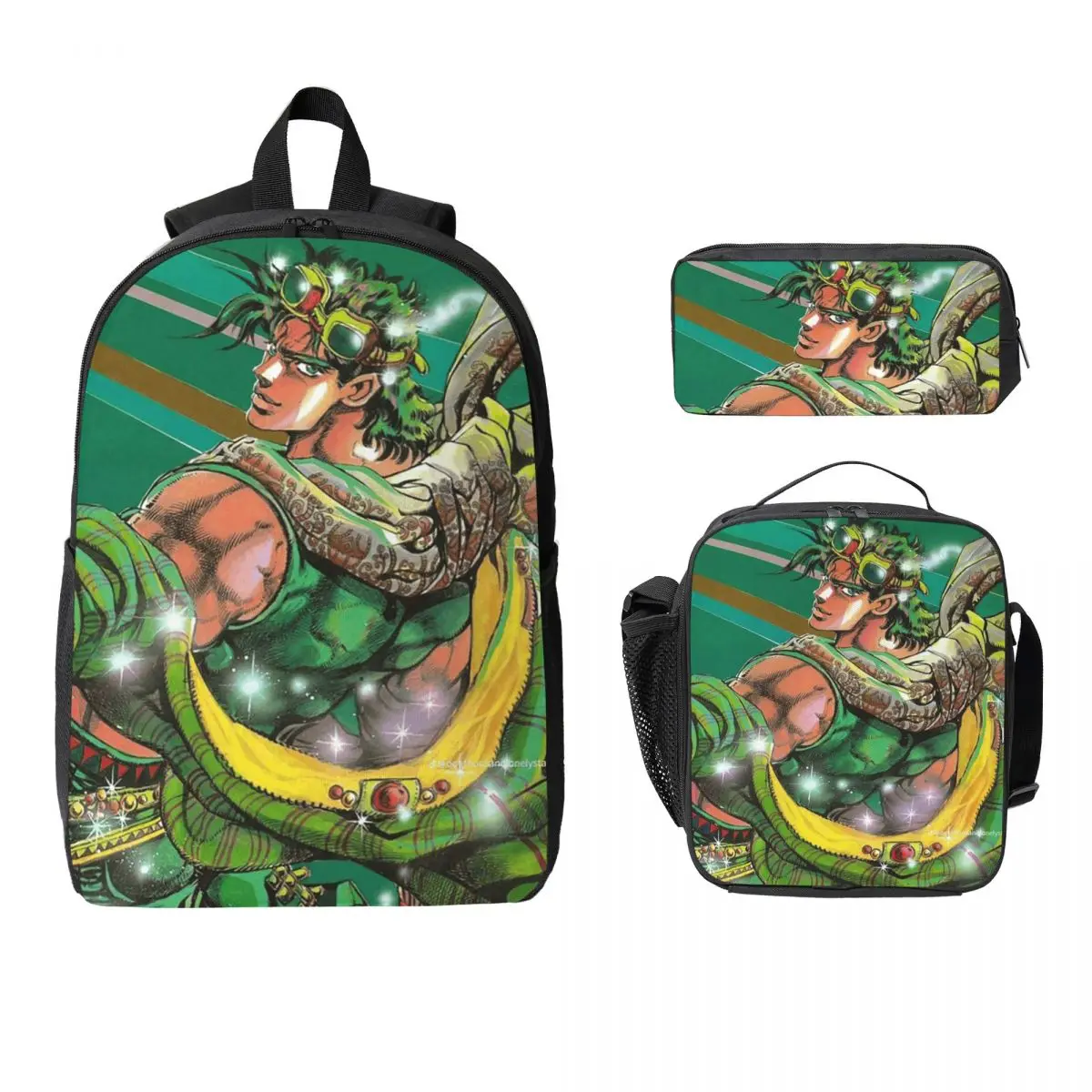 Jojo Bizarre Adventure Joseph Joestar Backpack BookBag School Bag Computer Shoulder Bags 3ps Insulated Lunch Bag Pencil Case