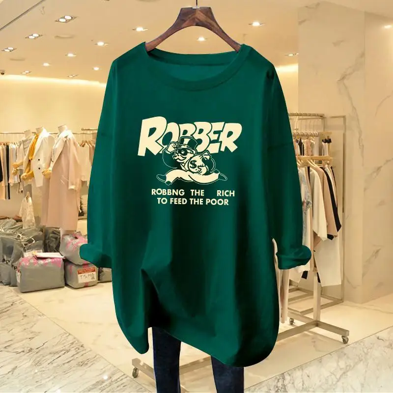

Spring Autumn Chic Letter Printing Pure Cotton Top Tee Women Clothing Casual Loose O-neck Long Sleeve Top Tee All-match Pullover