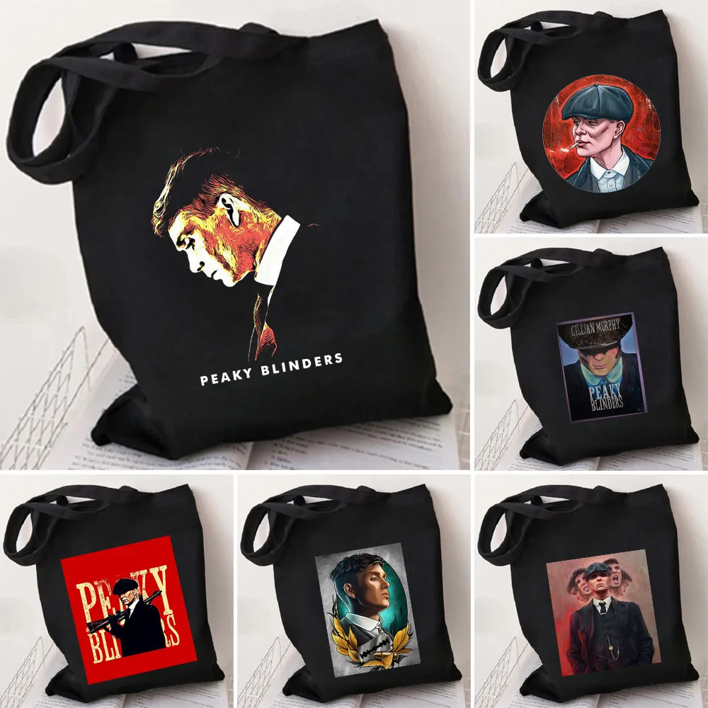 Peaky Blinders Thomas Shelby Portrait Women Canvas Shoulder Bags Harajuku Handbag Totes Eco Shopper Reusable Cotton Shopping Bag