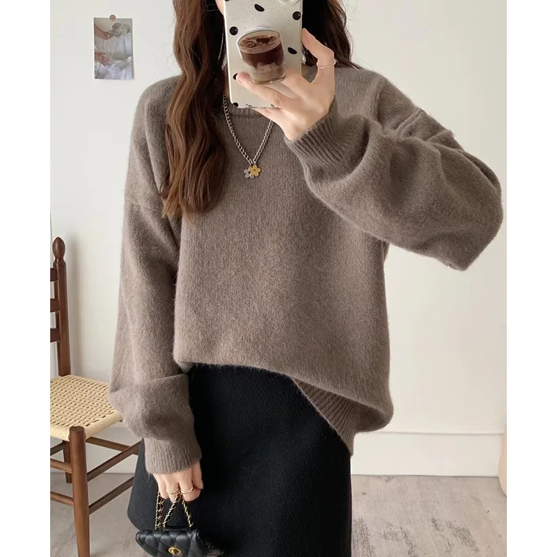 [ZOCI] 2024 Korean Lazy Style Soft Sticky Sweater Knitted Sweater Autumn Winter New Item Plus Size, Fat Mm, Loose And Slimming