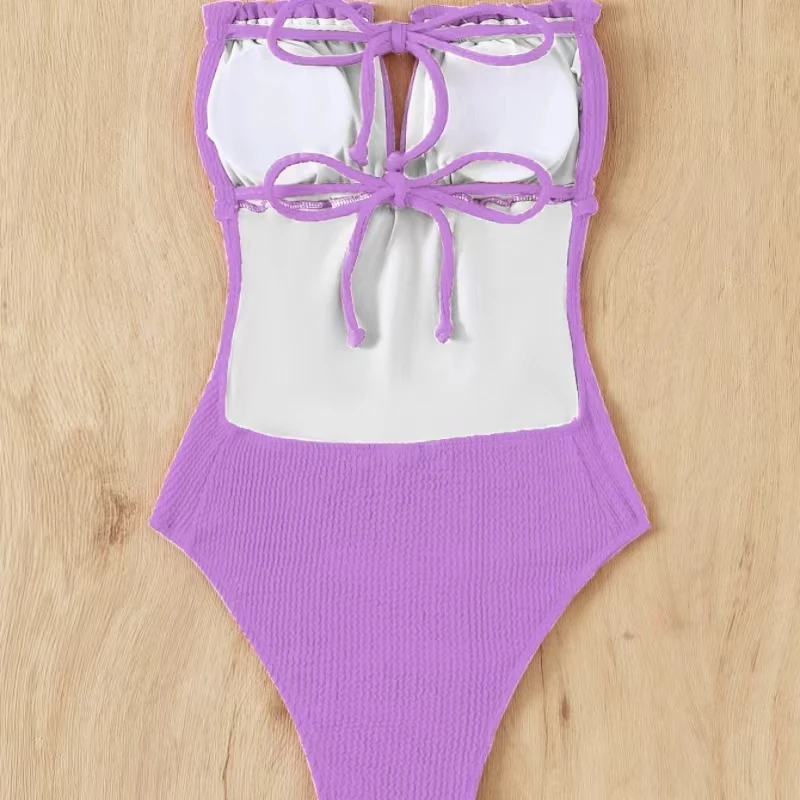 Conjunto de Bikini brasileño para mujer, traje de baño de corte alto, unicolor, a la moda