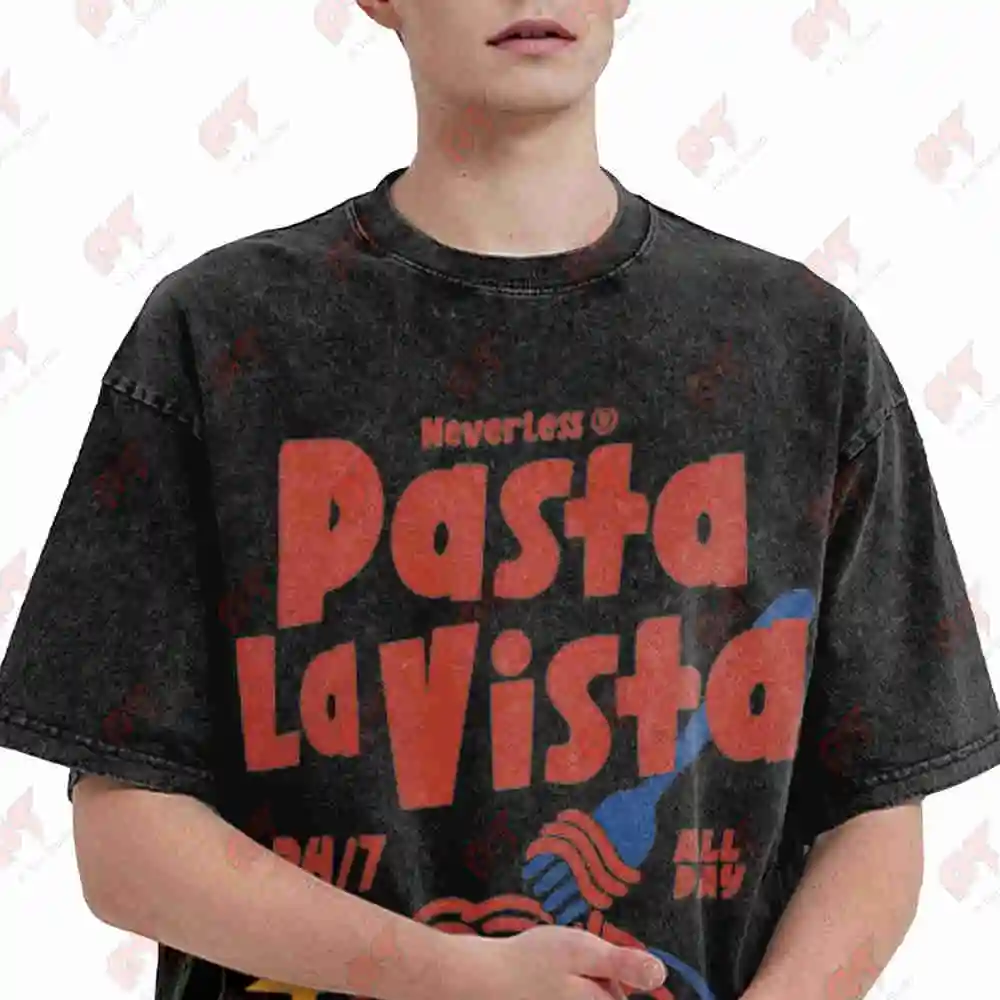 Pasta La Vista Spaghetti Noodle Vintage Washed Tee Pure Cotton T-Shirt