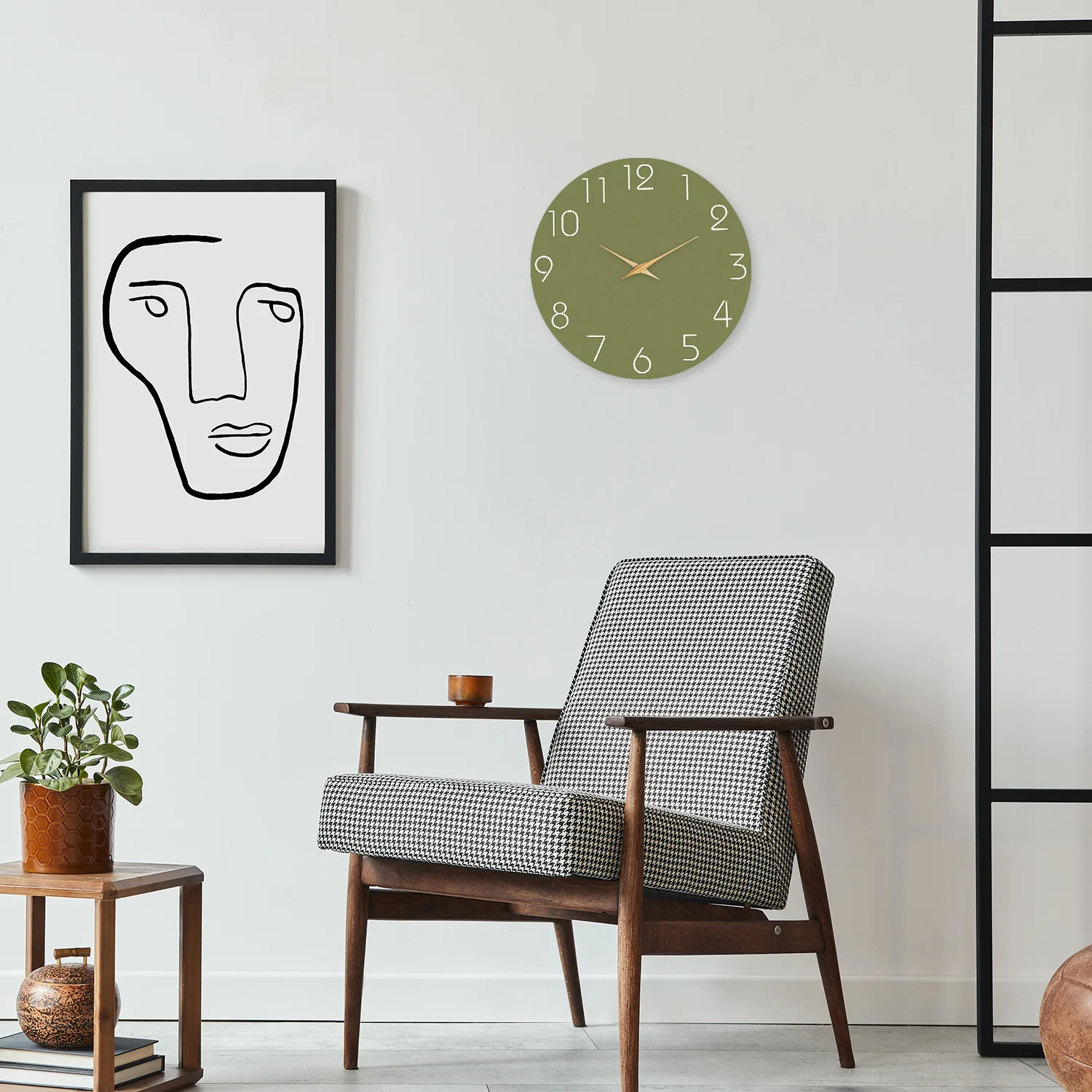 Modern Minimalist White Numbers Green Background Pattern Wooden Wall Clock Living Room Bedroom Kitchen Home Decoration Wall Clock Silent Quartz Clock Holiday Gift 10 Inches 12 Inches 14inch 16inch (No Battery) view 2