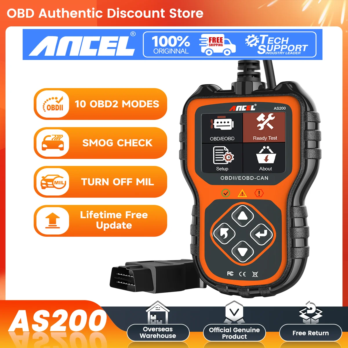 

Автомобильный сканер ANCEL AS200 OBD2 OBD 2, профессиональный считыватель кодов, проверка передачи данных двигателя, I/M, чтение, инструменты для автоматической диагностики