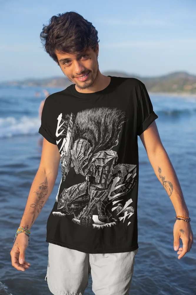 Berserk Armadura Anime Preto T-Shirt, T macio, Tripas Manga Strip, Berserk