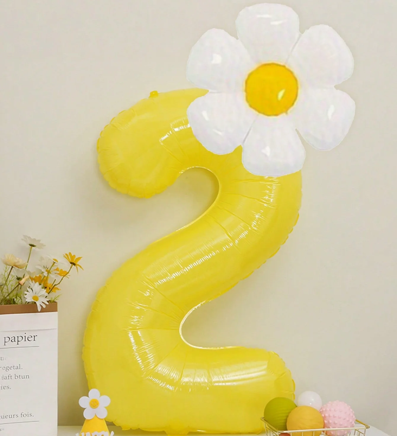 Weiße Gänseblümchen-Ballons Set Macaron Gelb/Rosa 40 Zoll Zahlenballon Geburtstagsfeier Jubiläumsdekoration Foto-Requisiten – Detail 3