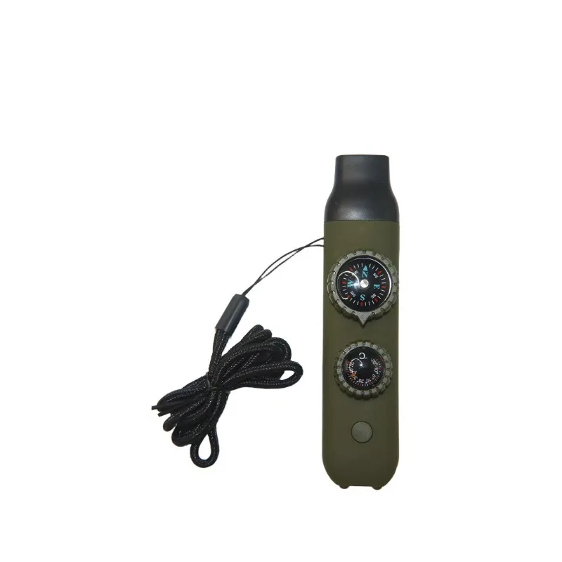 7-in-1 Multifunctional Outdoor Survival Whistle Emergency Rescue Signal Horn with LED Light Thermometer and Compass Portable