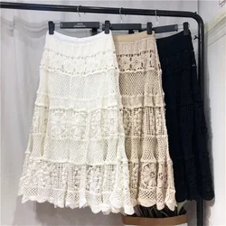 Bohemian High Waist Crochet Skirts Female Summer Falda Sexy Mujer Dropship Beach Long Skirts for Women Hollow Out Ladies A-line