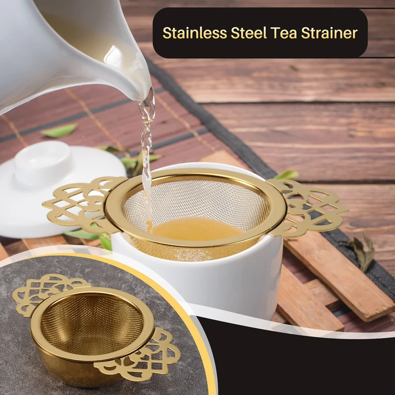 A25F-Stainless Steel Tea Strainer With Drip Bowl Easy Clean Loose Leaf Hanging Infuser Filter Kitchen Tool