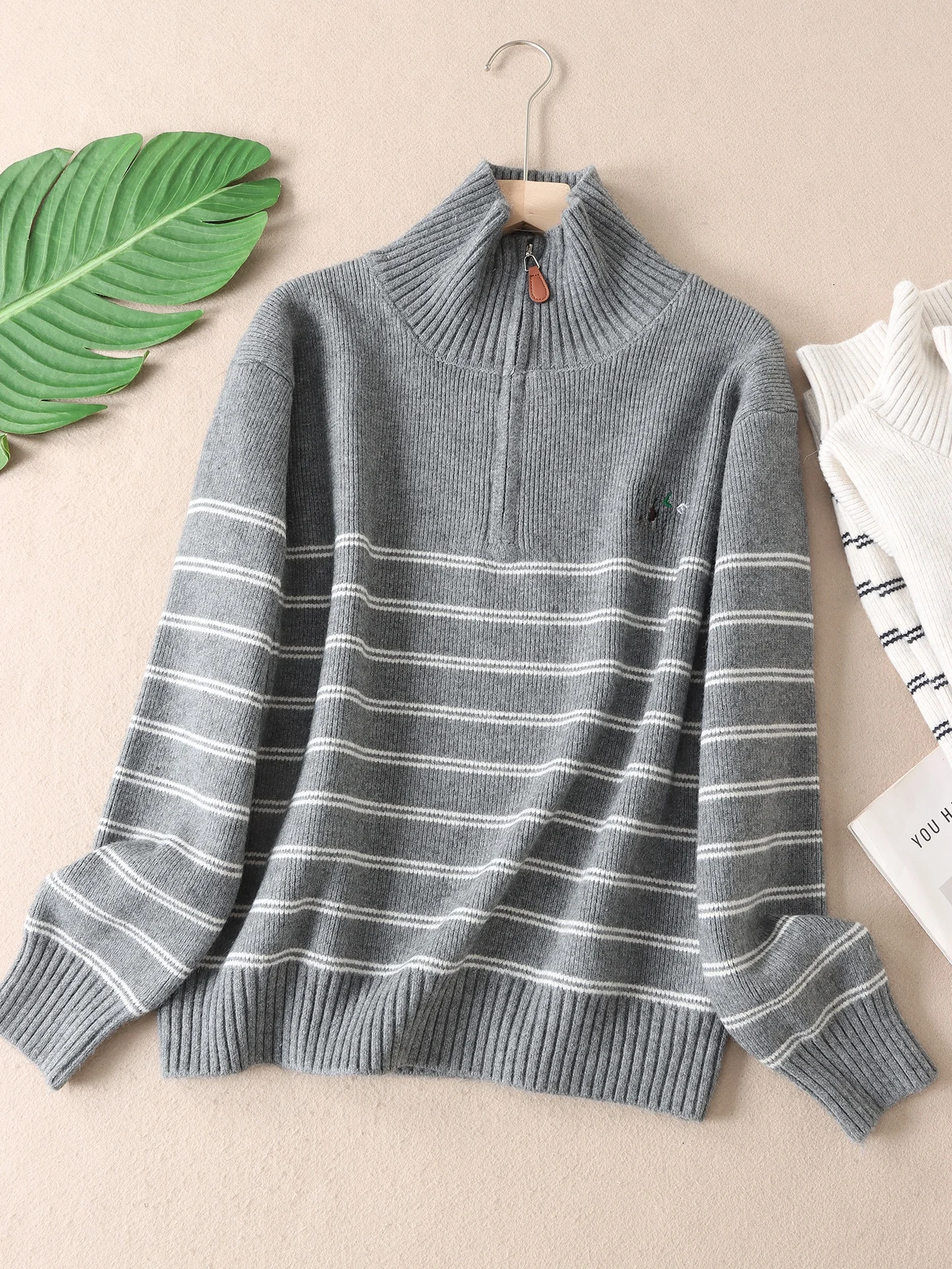 

Высококачественный женский свитер Fce, повседневный вязаный длинный свитер с высоким воротником и молнией в полоску све, осенне-зимний топ