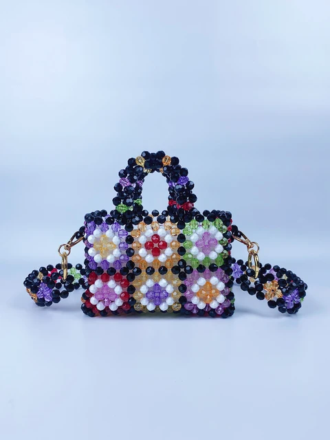 Nowy produkt Torba z koralikami Kolorowa torba z koralikami Tkana torba w kratkę Mała czerwona książeczka Popularna perłowa podręczna przekątna torba na ramię