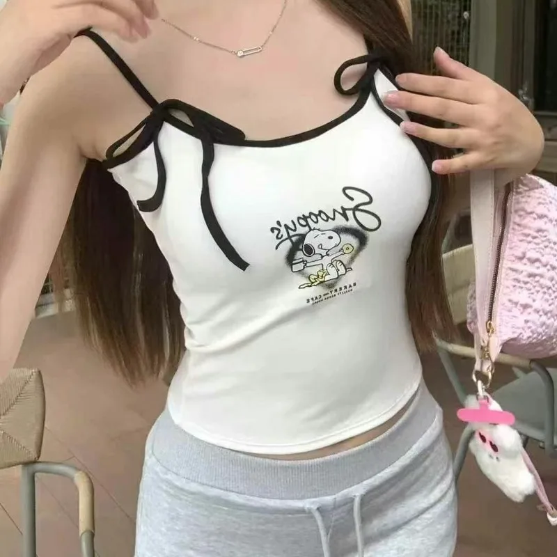 Kawaii snoopy feminino halter topo dos desenhos animados verão mulher sem mangas de malha colheita topos y2k moda casual vintage regatas presentes