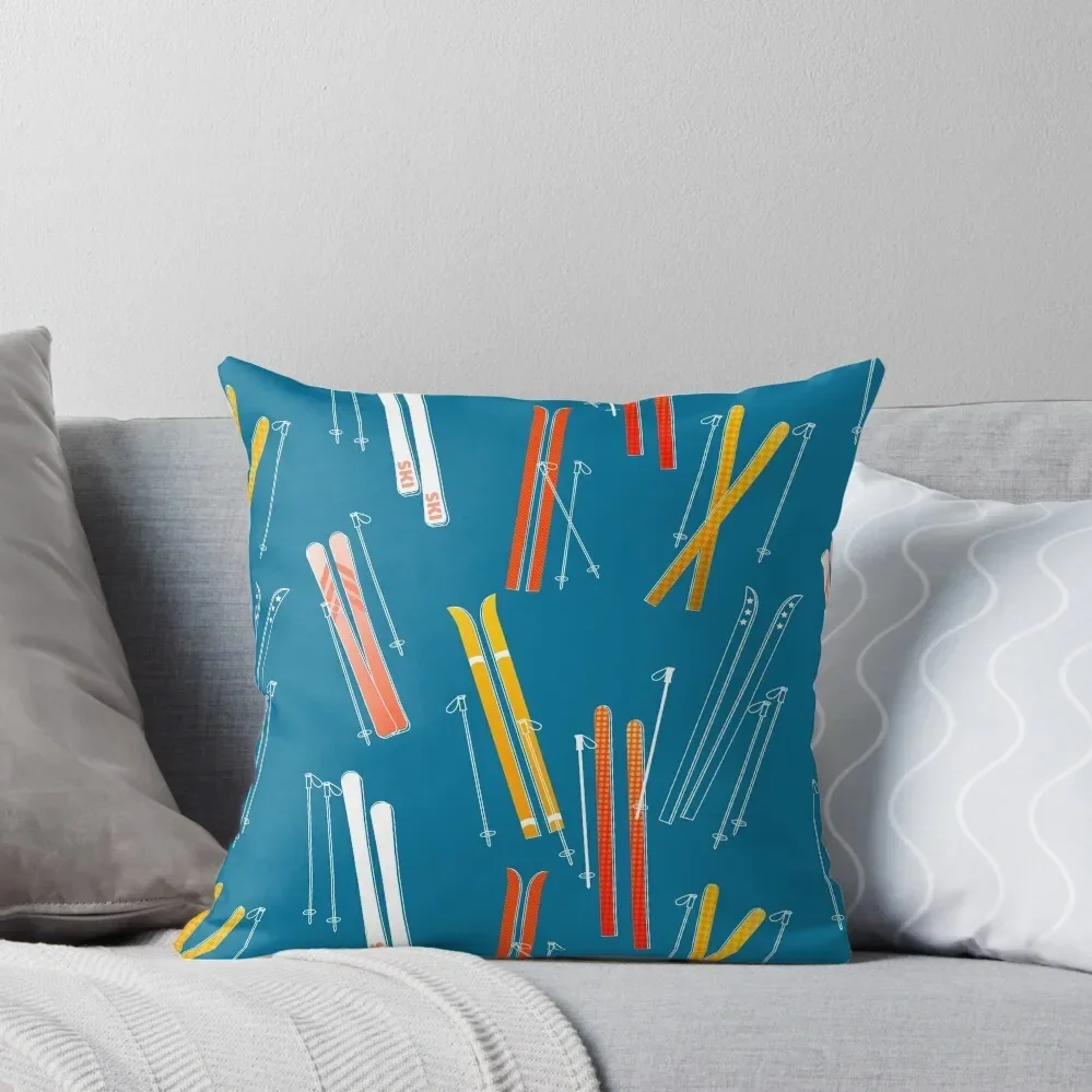 Colorful, Retro Skis pattern on dark blue Throw Pillow Throw Pillow Covers Sofa Cushion pillow