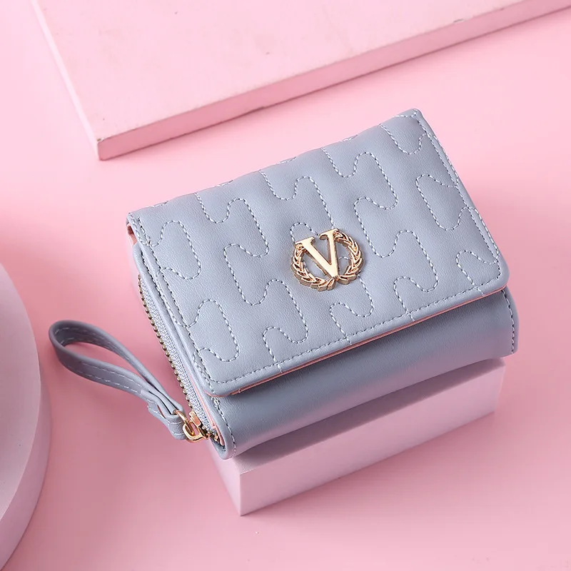 Lady Purse Short Wallet Women Clutch Money Bags V letter Patter Female Coin Purses Cards ID Holder Zipper Wallets Wristlet Bag