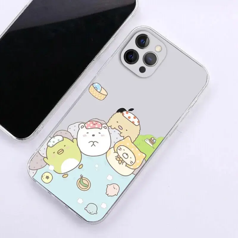Japan Cartoon Sumikko Gurashi Phone Case For iPhone 15 14 13 11 12 Pro Max X XR XS Max Mini 7 8 Plus SE 2020 transparent cover