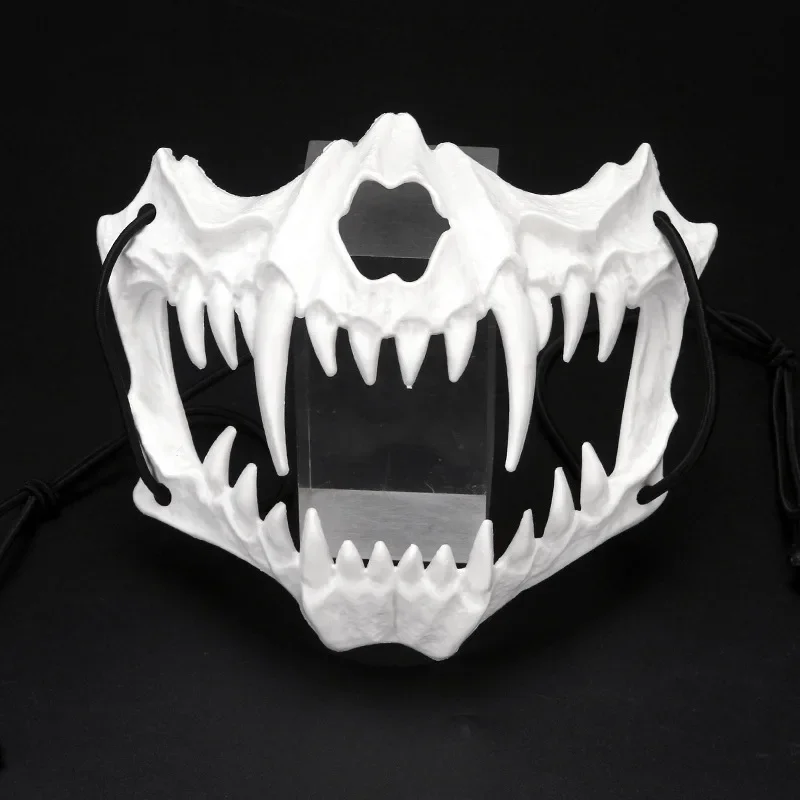 Máscara De Demonio Hombre Lobo Para Halloween – 2 Piezas De Plástico Negro – Diseño 3D De Media Cara Con Colmillos – Unisex Adulto