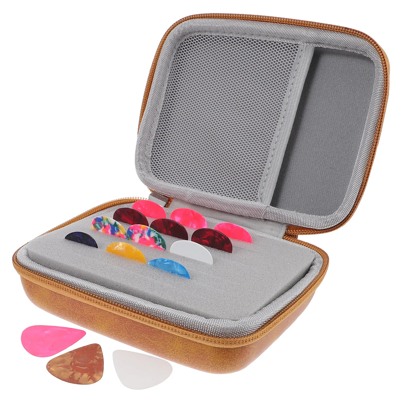 Guitar Pick Holder Case with 15 Picks – 32-Slot Soft Foam Storage Box, Portable Lanyard Design for Guitar Players