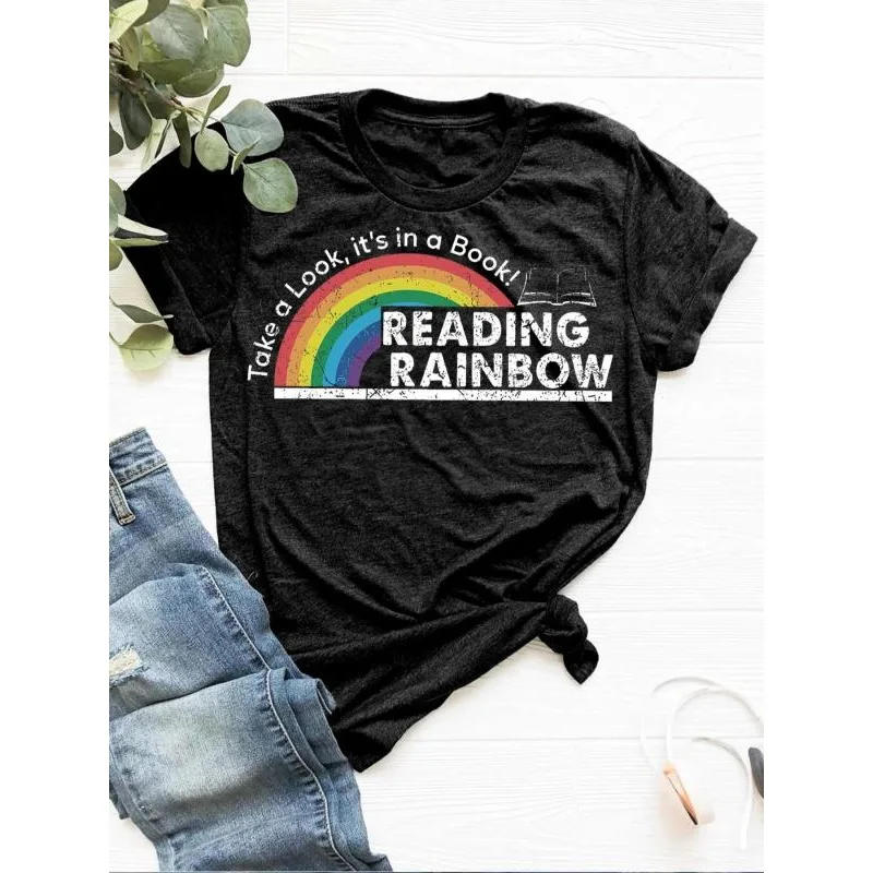 Damska koszulka plus size 1XL-5XL na lato, nowa, z tęczowym nadrukiem, krótki rękaw, okrągły dekolt, luźna koszulka damska, topy.