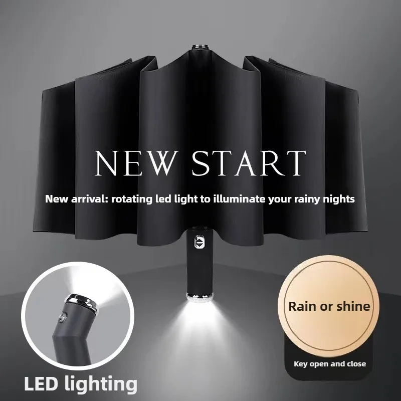 

Rotating LED Flashlight Umbrella Dual Use Sun Rain Umbrella with 10-Bone Frame, Automatic UV Protection, Compact Travel Shade