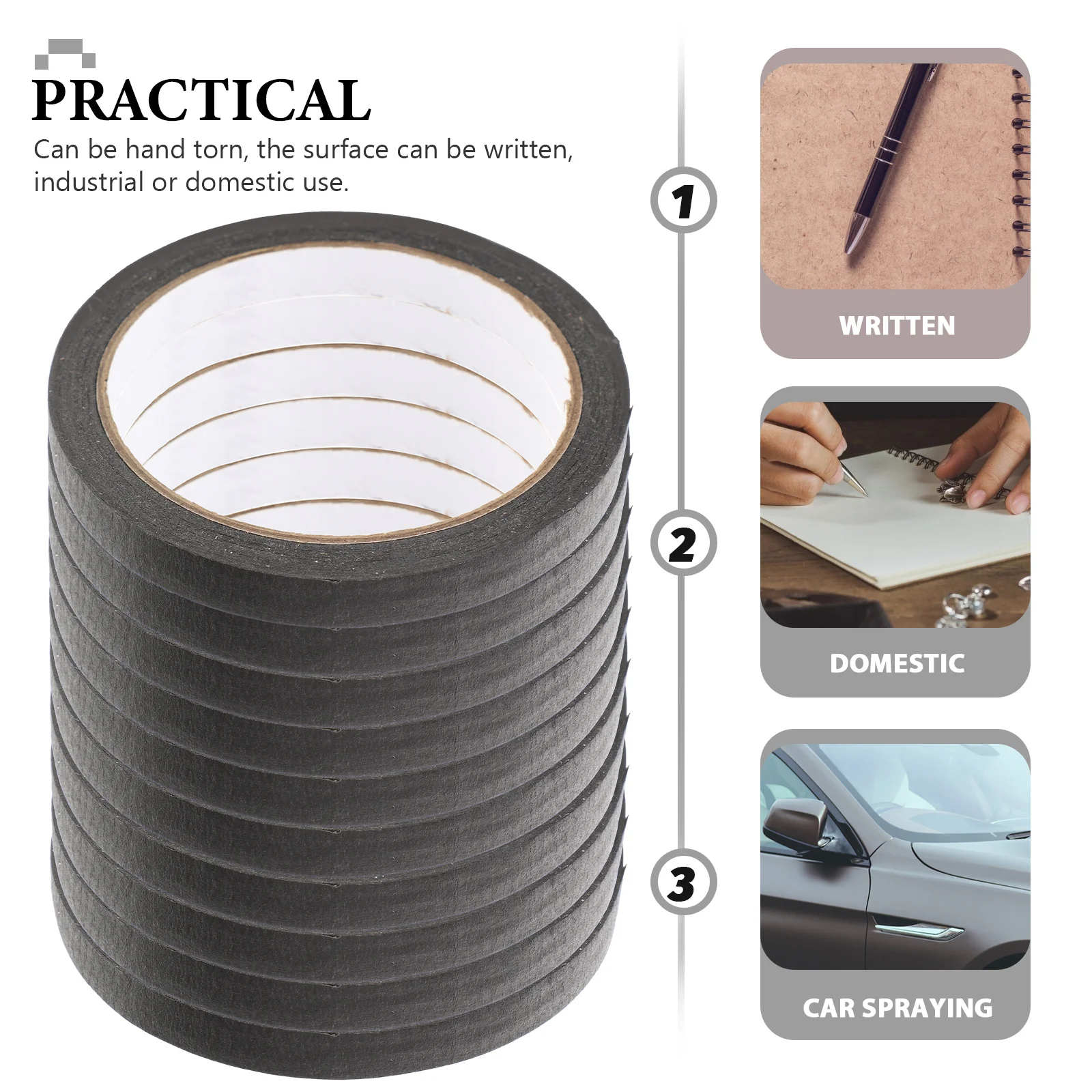10 rollos de cinta adhesiva DIY, cinta Washi negra resistente a altas temperaturas grabable para pintar manualidades de protección de pared de coche