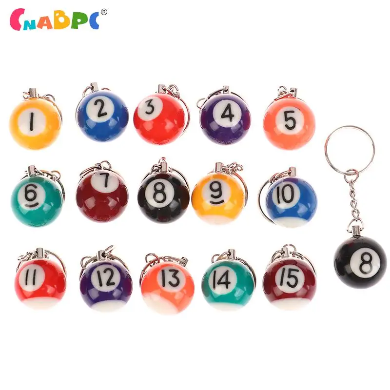 Mini Billiards Shaped Keyring Assorted Colorful Billiard Pool Small Ball Keychain Creative Hanging Decoration