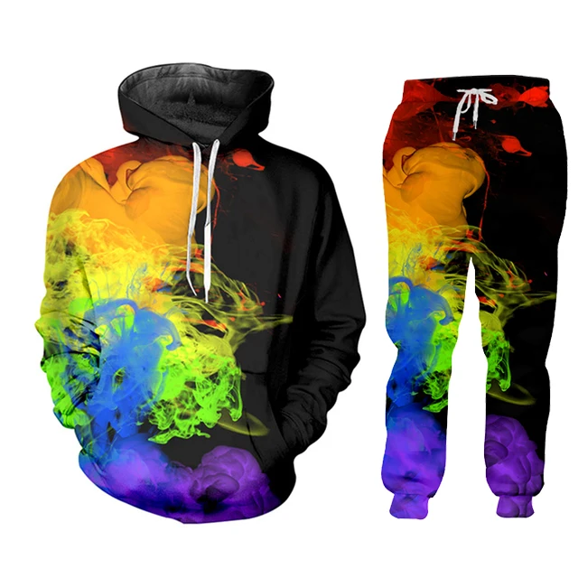 Regenboog Rook Liefde Is Liefde Trainingspak Heren Winterjas Hoodie Broek Polo 3D Custom Afdrukken Pak Sport Grote Maat joggingbroek