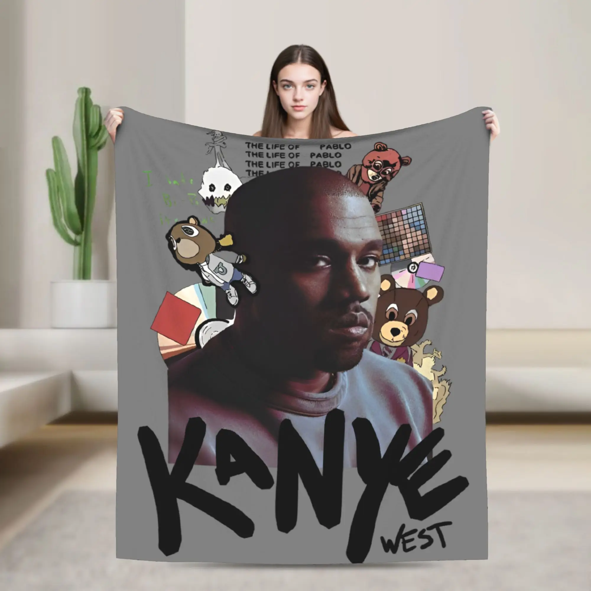 Kanye West Deken Flanel Lente Herfst Rapper Multifunctionele Superzachte Gooi Dekens voor Sofa Auto Spreien