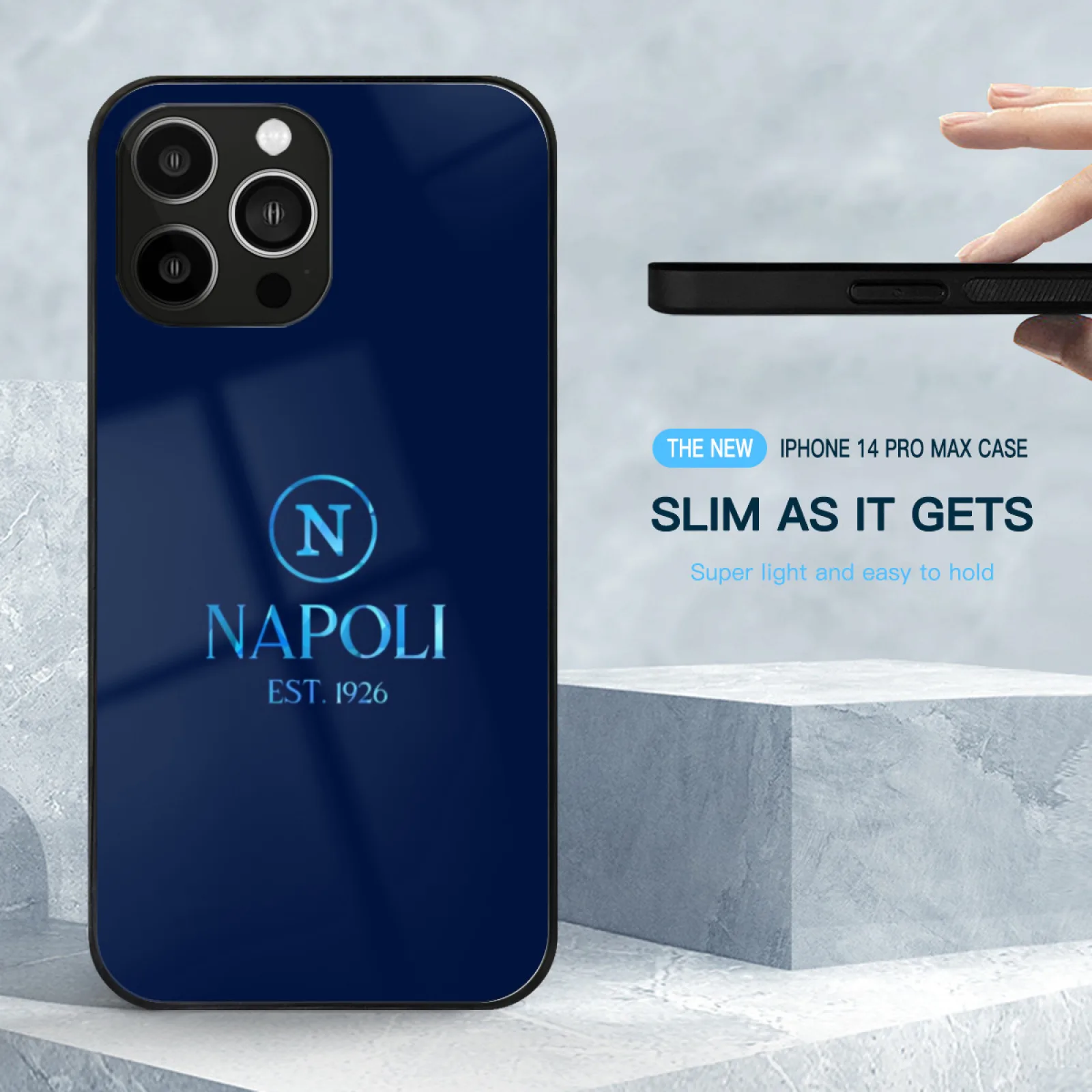 Napoli Geo Blue Phone Case Glass For Iphone15 14 13 11 12 Pro Max Mini Xr X Xs 6 7 8 Plus Cover Napoli Napoli Sc Sc Napoli