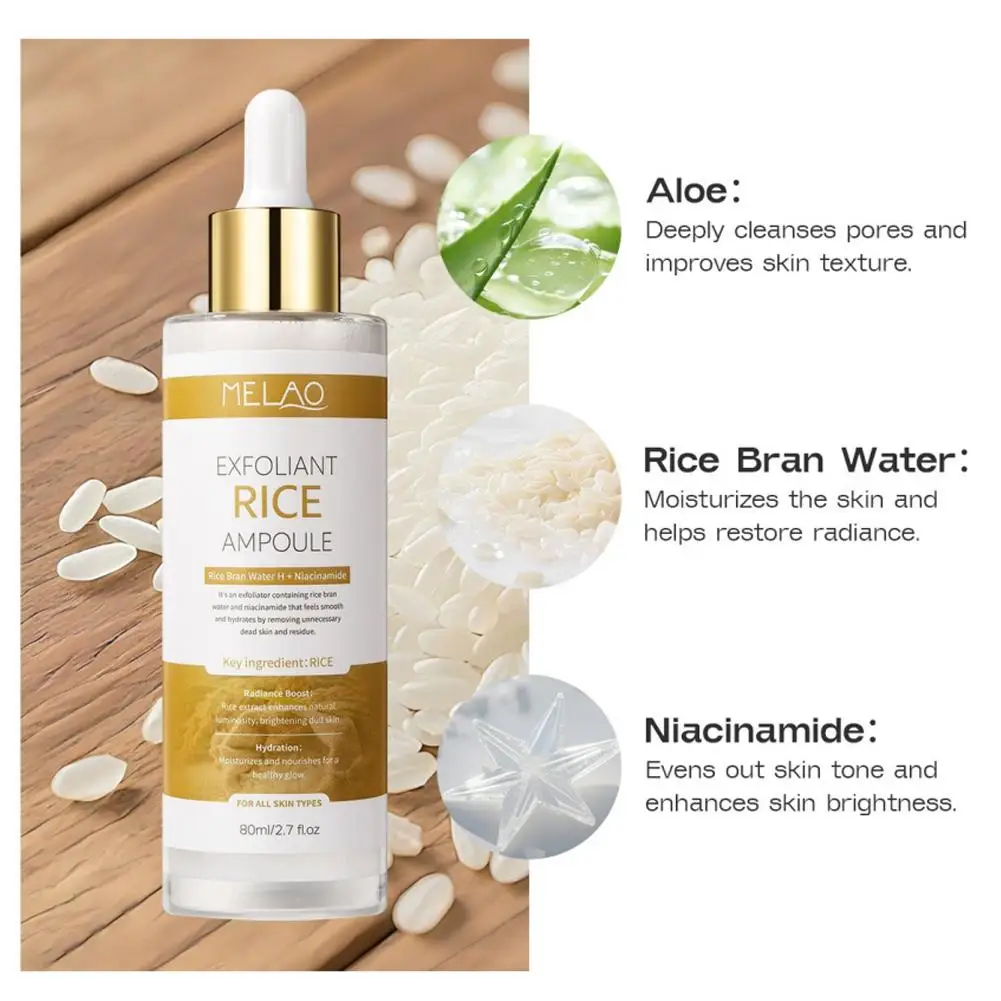 

Melao 80 мл рисовая эссенция отшелушивающая и смягчающая эссенция нежно очищающая и отшелушивающая эссенция для восстановления черного риса и никотинамида кожи