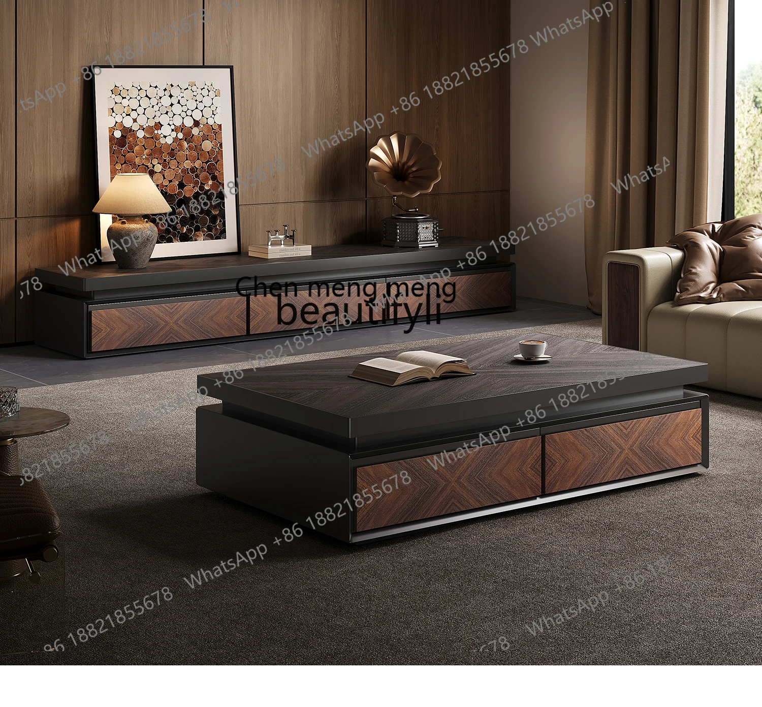 

X New high-end, coffee table TV cabinet combination, minimalist villa light luxury high-end home