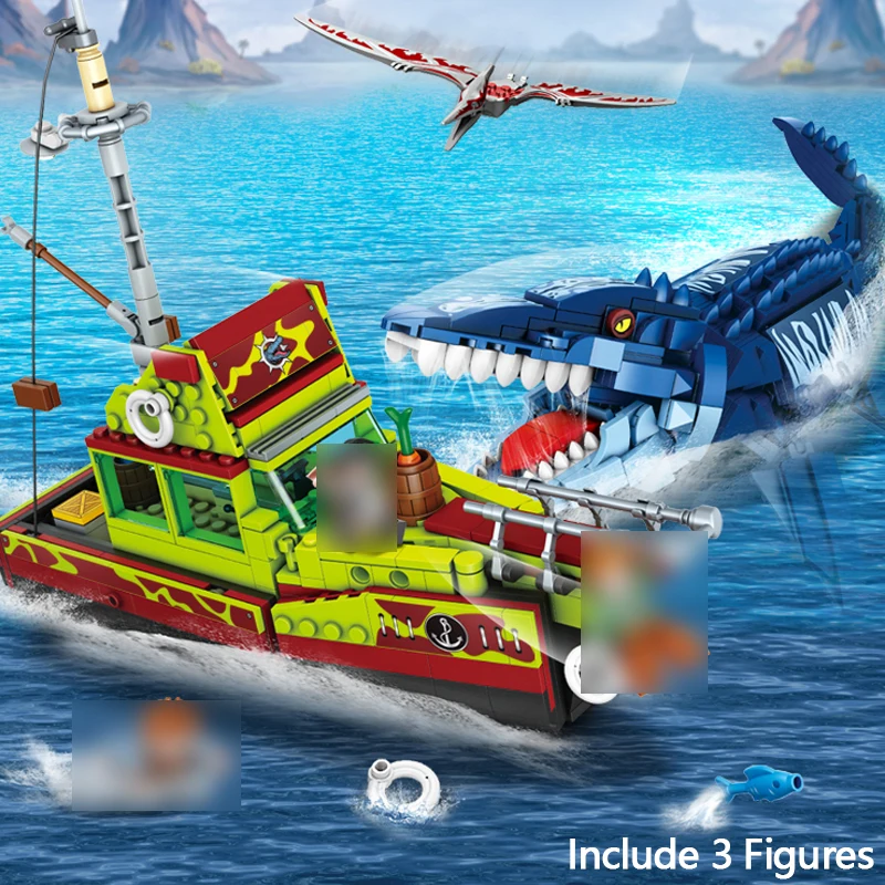 

Идеи Кретивный корабль динозавра, строительный блок MOC Escape Mosasaurus, модель исследования океана, кирпичи, сборка, игрушки, подарок для детей
