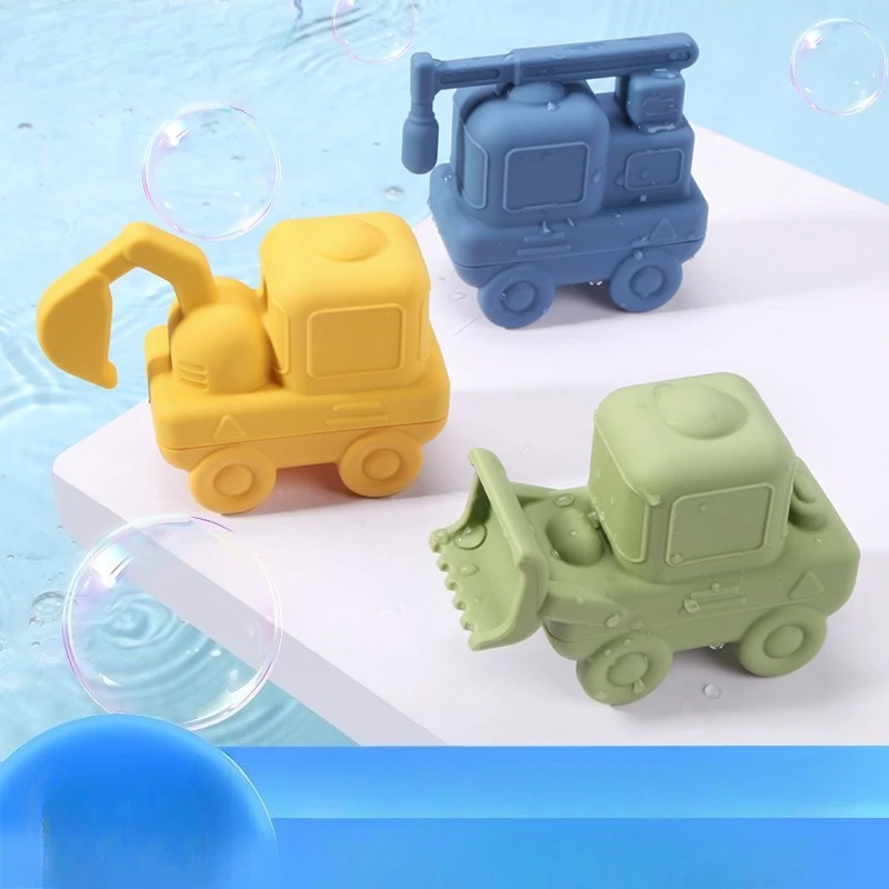 Baño para niños, coche de ingeniería, silicona, salpicaduras, baño de bebé, juguetes flotantes para baño