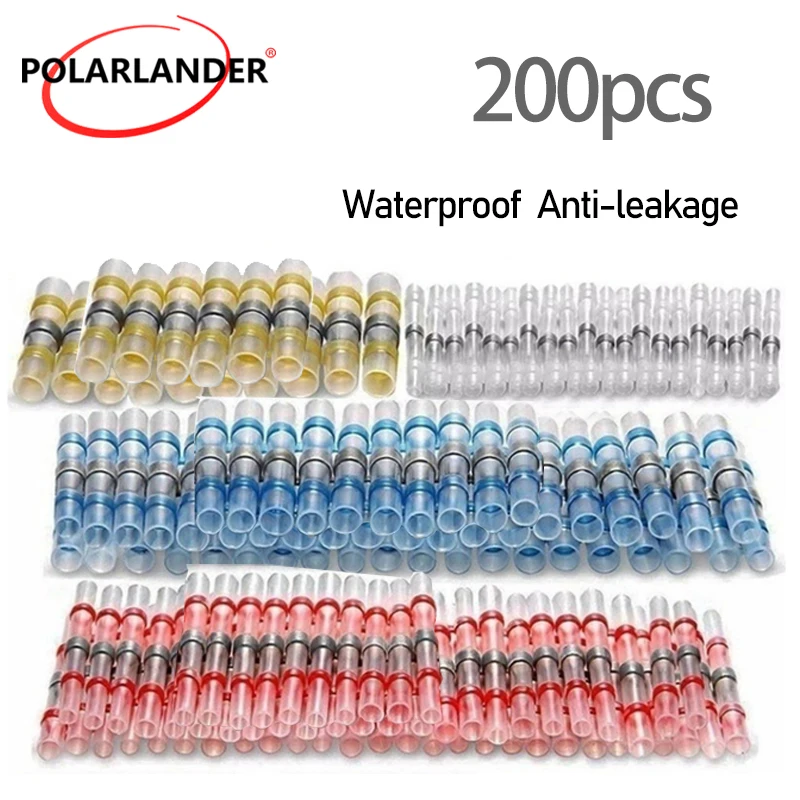Solder Seal Heat Shrink Wire Connectors 200Pcs Waterproof Insulated Butt Terminals for Marine Automobile Wiring Work