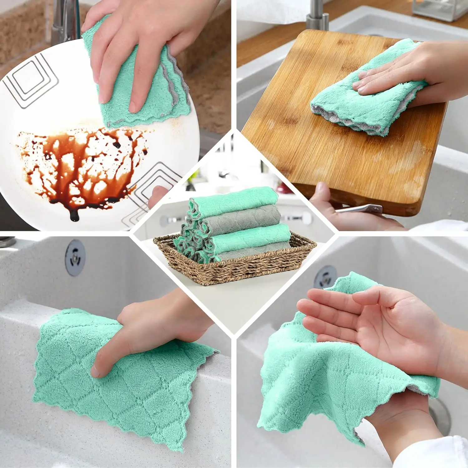 Double-Sided Microfiber Cleaning Cloths Super Absorbent Coral Fleece Rags Kitchen Washing Cloth Towel Scouring Pads Cleaner Tool