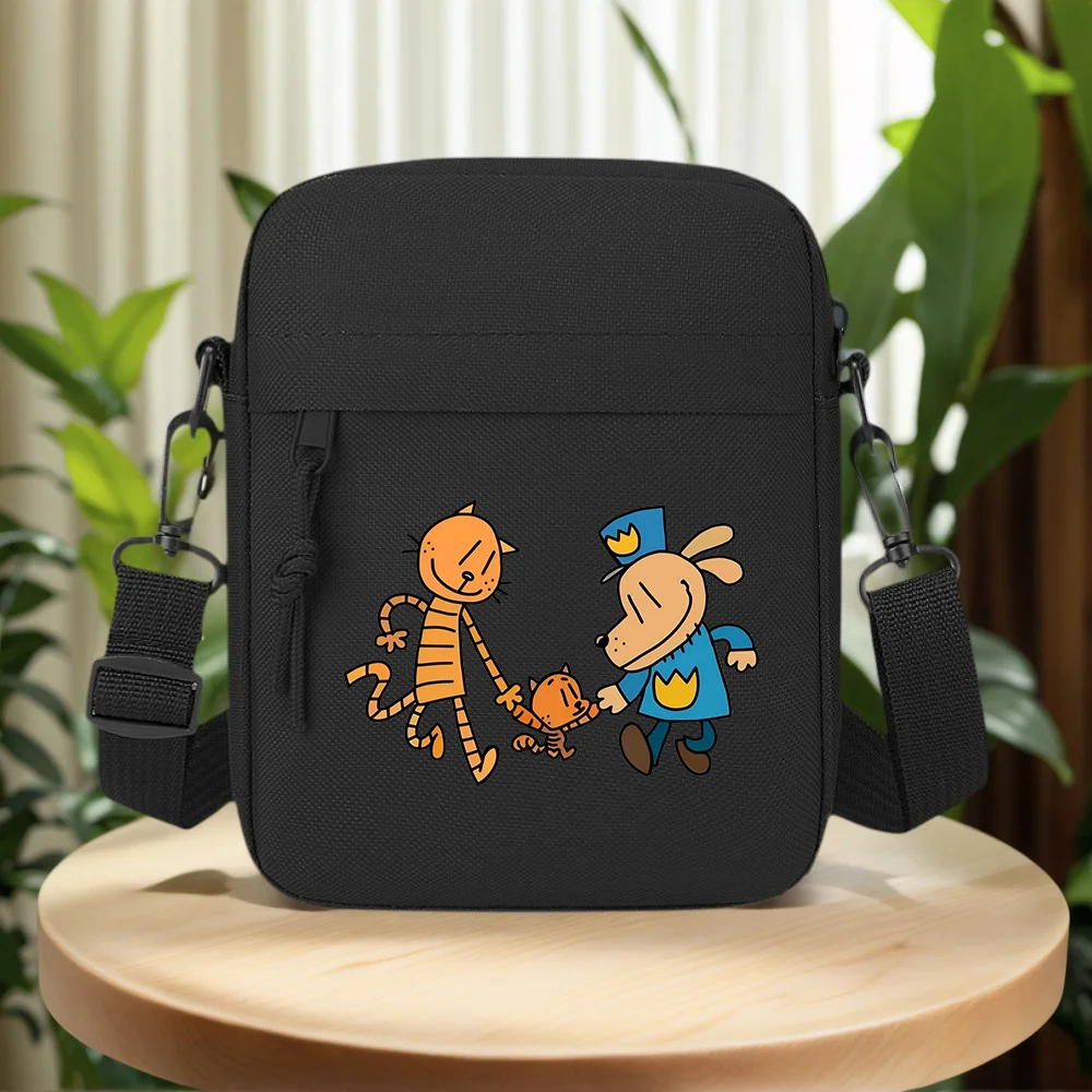 Cat and Dog walk happy Men Crossbody Bag Single Shoulder Women Cartoon Anime Film Printing Design Unisex