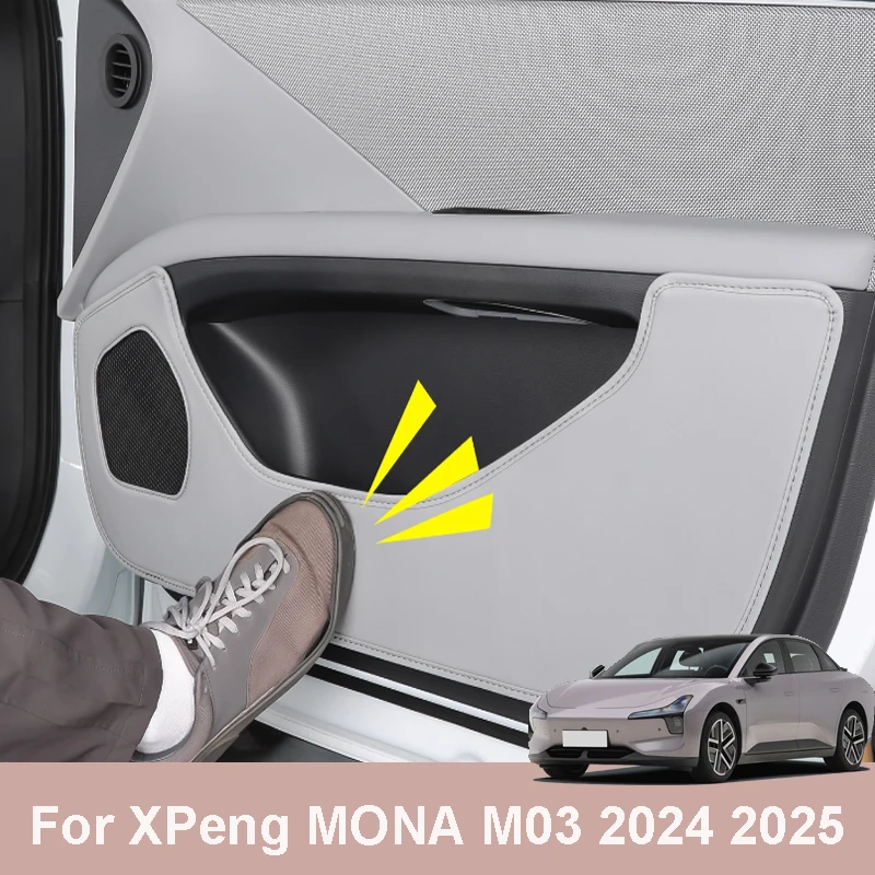 

For XPeng MONA M03 2024 2025 Car Leather Door Kick Pad Protective Dirt-resistant Wear-resistant Interior Accessory