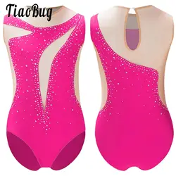 Kids Girls Leotard Ballet Tank Unitard Sleeveless Mesh Gymnastics Workout Bodysuit Dance for Figure Skating Performance Costumes