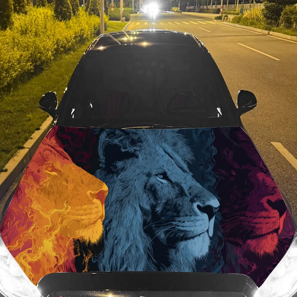 

Car Decal Lion with Tri-Color Artistic Background & Majestic-Edgy Aesthetic Car Hood Sticker, Waterproof Self - Adhesive Vinyl G