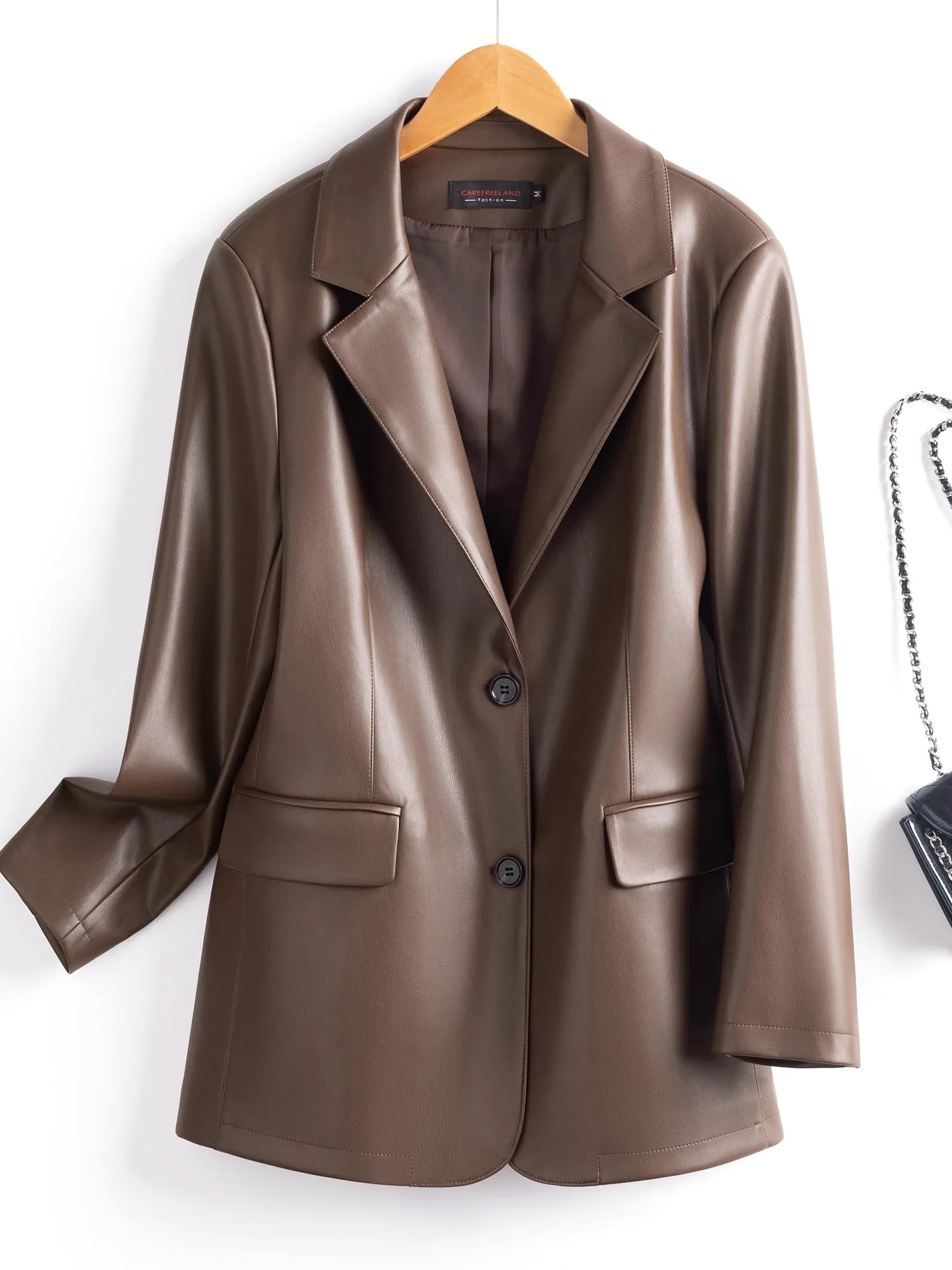 Damski płaszcz ze skóry naturalnej, średniej długości, w stylu Yang Mi, elegancki, na wiosnę i jesień, z wyższej półki, skóra bydlęca, styl biznesowy.