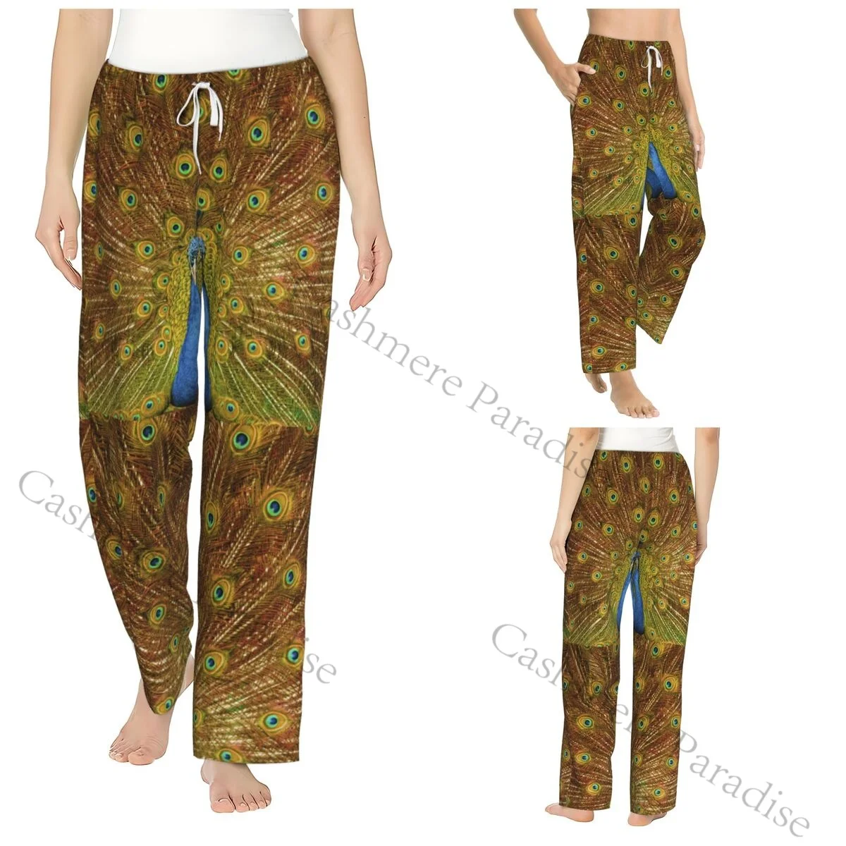

Peacock Feathers Flannel Pajama Pants for Women Soft Warm Sleep Pants with Elastic Waistband