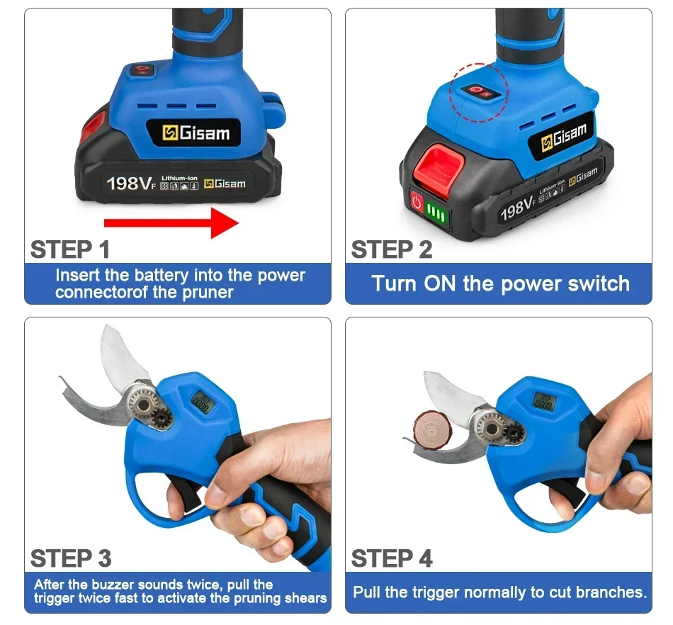 Gisam 30mm Brushless Electric Pruning Shears Electric Scissors 2 Gears Cordless Fruit Tree Bonsai Pruning For Makita 18V Battery