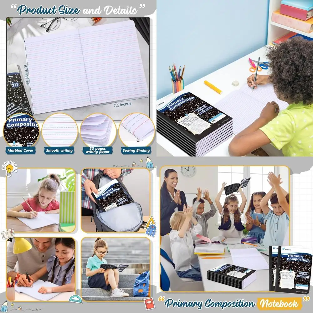 

K-2 Marble Cover Composition Notebook, 3-Line Ruled, 80 Pages, 7.5 x 9.75, Black for Kindergarten and Elementary
