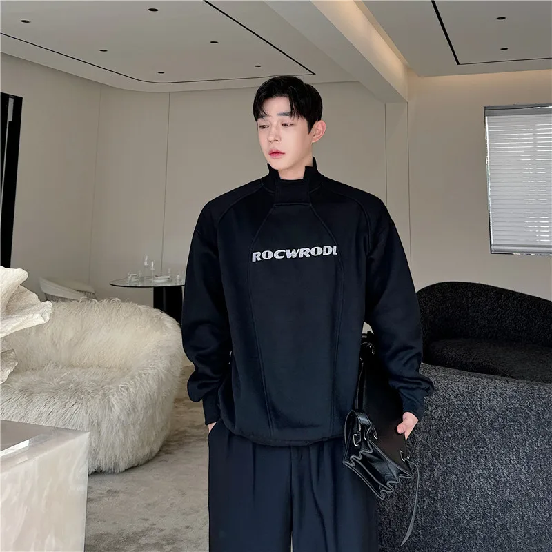

Bla Asymmetric Stand Collar Sweatirt Men's Design Print High-End Feeling Cool Outerwear Korean Sle Autumn Faion