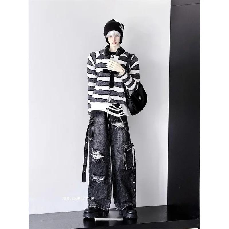 Pantaloni per Bambole BJD, Giocattoli per Ragazzi e Ragazze ID75, Jeans Strappati, Pantaloni Larghi Neri per Danza Quotidiana, Accessori per Bambole