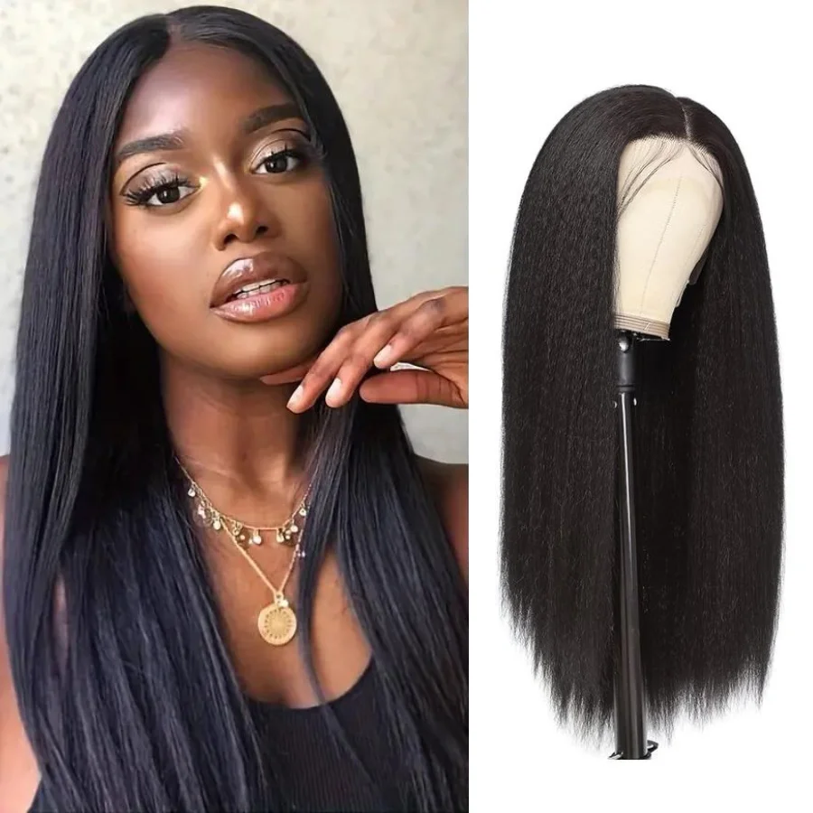 Clearance GOSSIP Hair Yaki Straight V Part Wig 100% Human Hair V Shaped Wig Upgrade U Part Wig No Sew In Clip In Half  Glueless