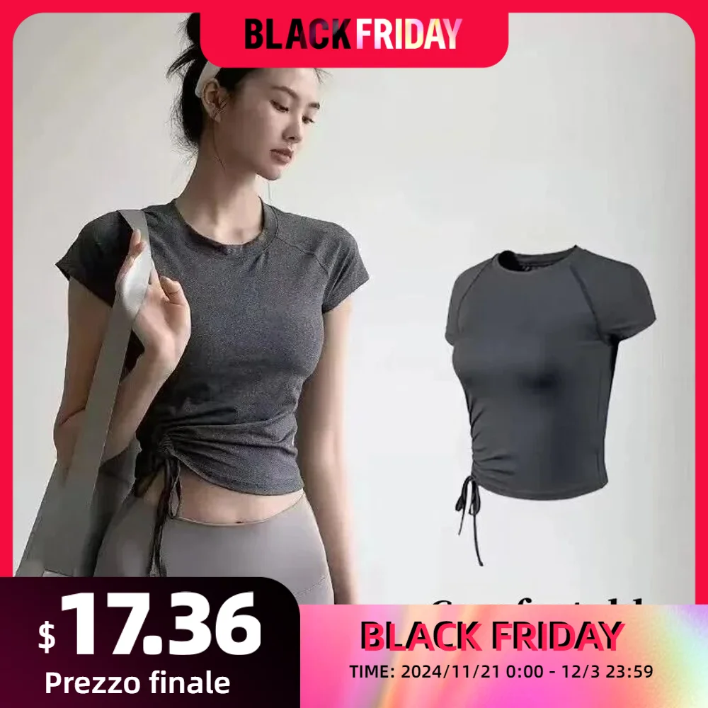 

Yoga Clothing Tops Women Summer Thin Drawstring Short Sleeve Sports t-shirt Women Fitness Running Tight Yoga Clothing Set