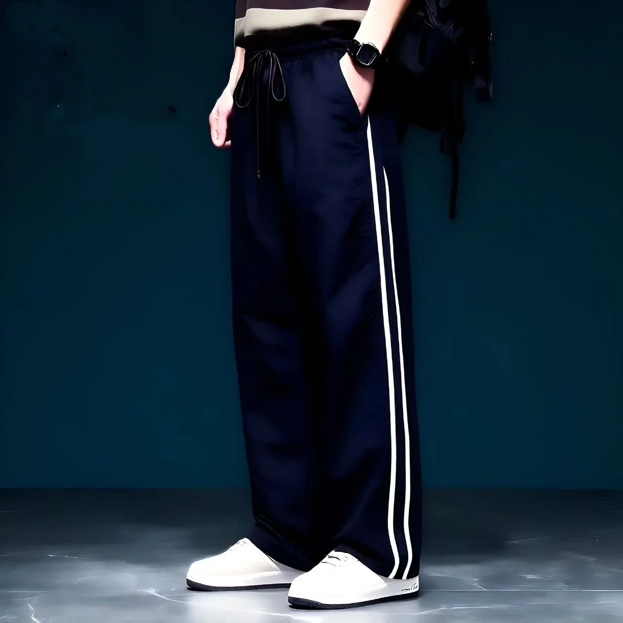 2026 Nylon Fabric Double-Sided Stripe Sports Straight Leg Casual Pants Active Wear Comfortable Long Trousers