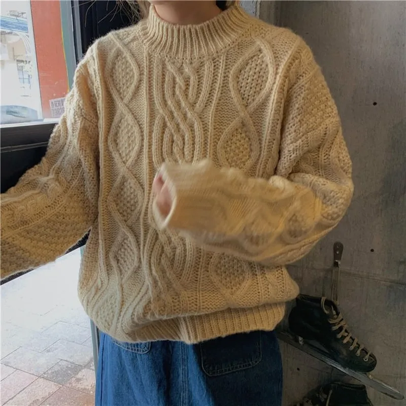 Pullovers Womens Solid Harajuku Hot Sale Trendy Knitwear Thicken Twist Jumper Female All-match Daily Basic Sweaters Ulzzang Chic