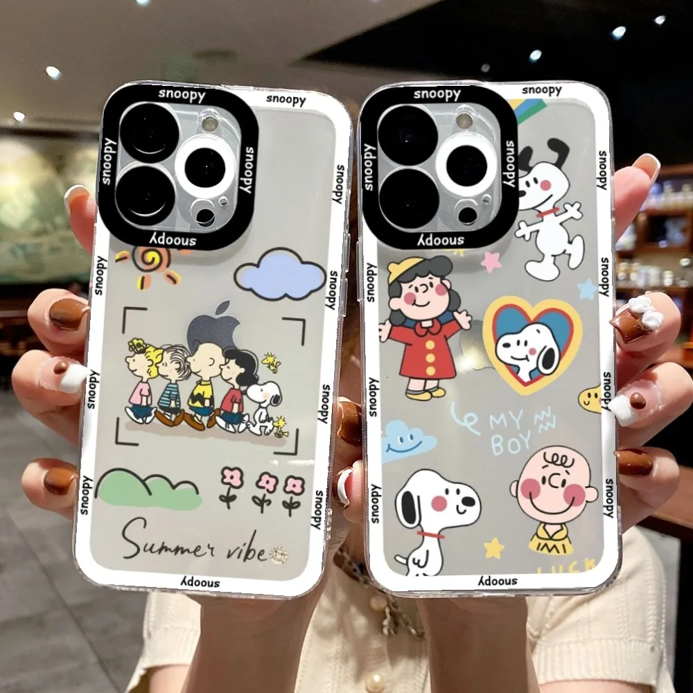 Snoopy dog phone case transparent für iphone 15 14 12 11 13 pro max plus xr x mini 7 8 plus coque